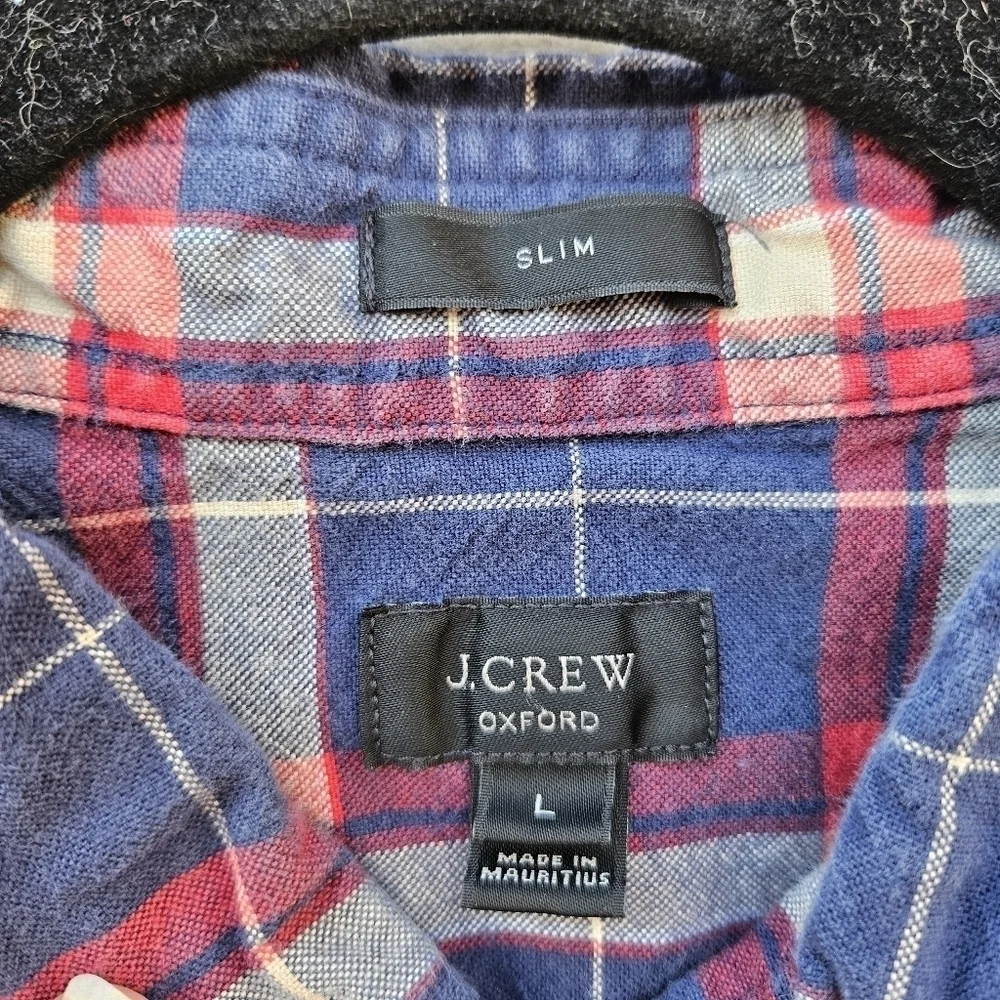 J. Crew slim Oxford button down shirt red blue plaid size large
